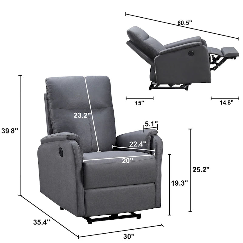 Fauteuil inclinable électrique avec port de chargement USB — Fauteuil inclinable simple pour salon et chambre à coucher
