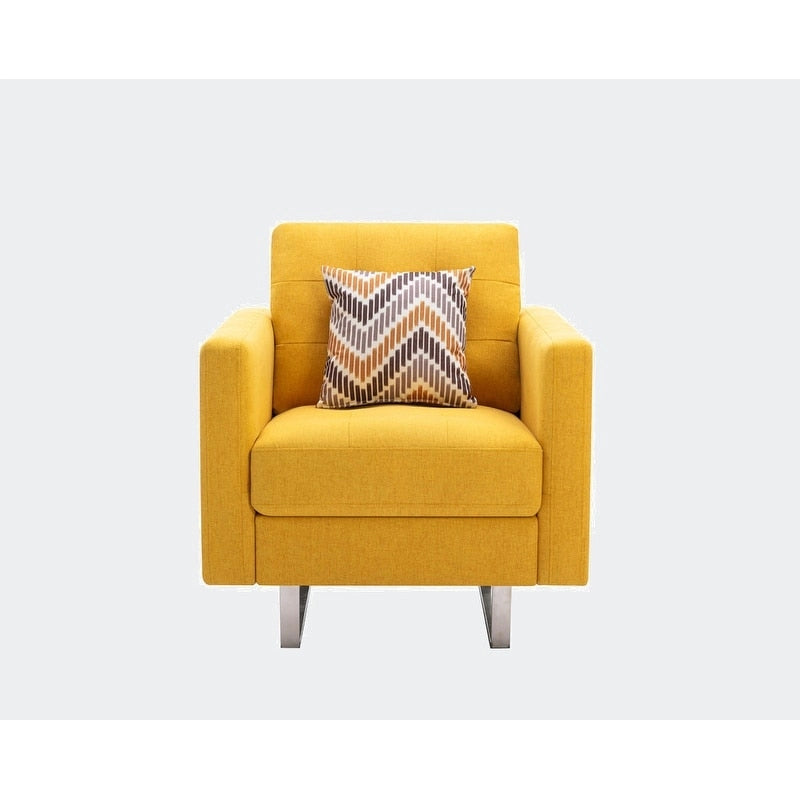 Fauteuil d'appoint en lin avec pieds en métal, poches latérales et oreiller