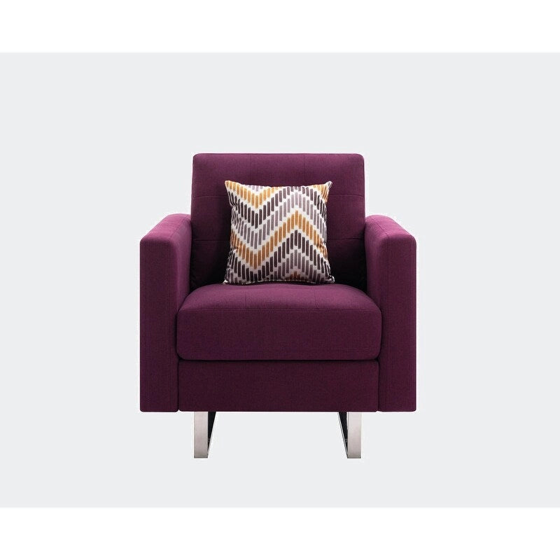 Fauteuil d'appoint en lin avec pieds en métal, poches latérales et oreiller