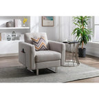 Fauteuil d'appoint en lin avec pieds en métal, poches latérales et oreiller