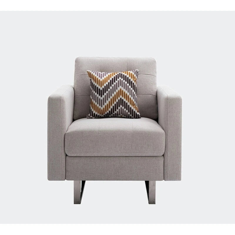 Fauteuil d'appoint en lin avec pieds en métal, poches latérales et oreiller