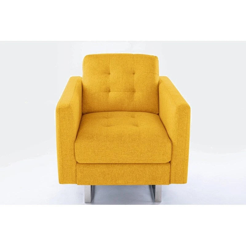 Fauteuil d'appoint en lin avec pieds en métal, poches latérales et oreiller