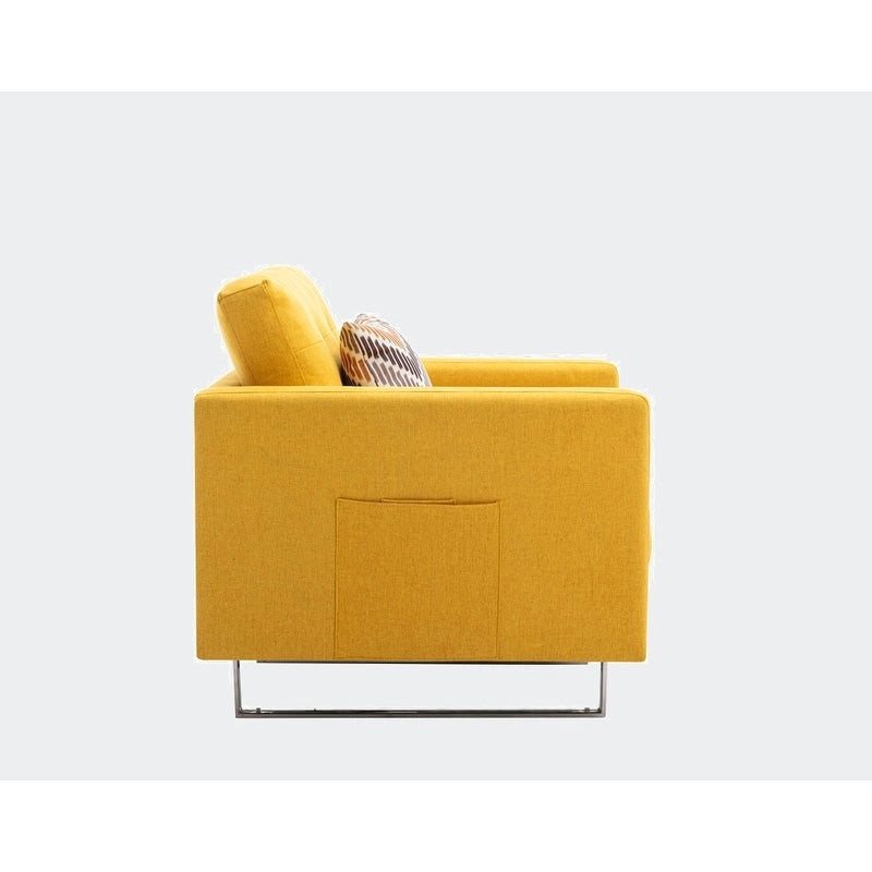 Fauteuil d'appoint en lin avec pieds en métal, poches latérales et oreiller