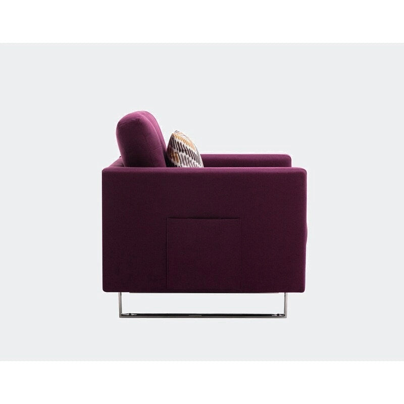 Fauteuil d'appoint en lin avec pieds en métal, poches latérales et oreiller
