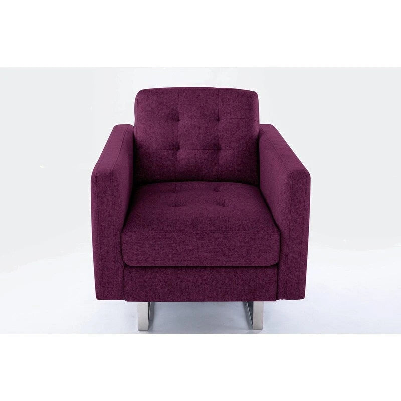 Fauteuil d'appoint en lin avec pieds en métal, poches latérales et oreiller