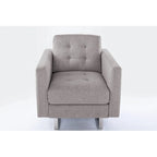 Fauteuil d'appoint en lin avec pieds en métal, poches latérales et oreiller
