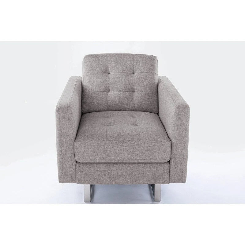 Fauteuil d'appoint en lin avec pieds en métal, poches latérales et oreiller