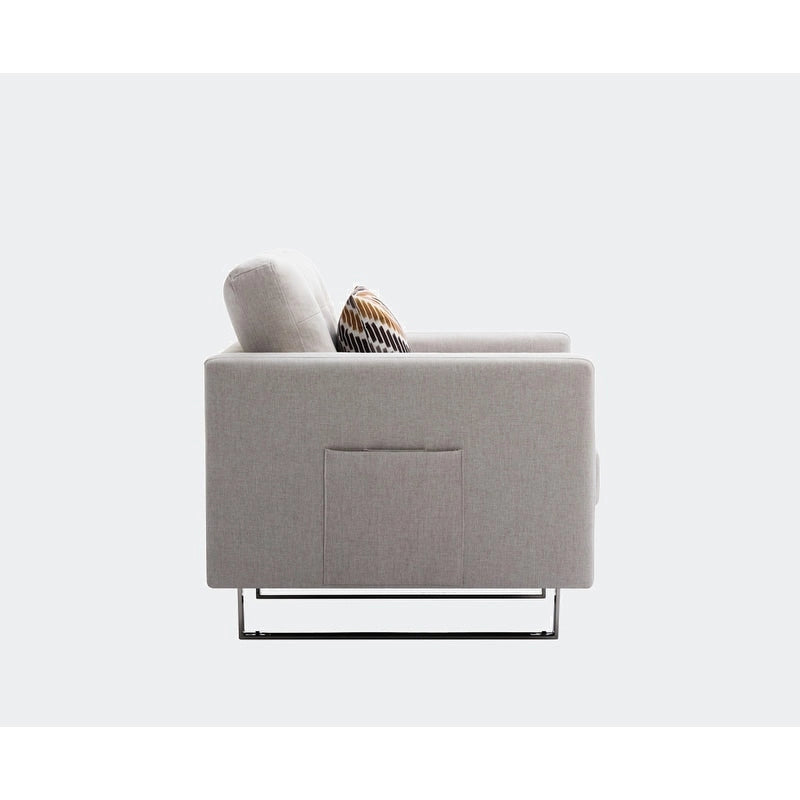 Fauteuil d'appoint en lin avec pieds en métal, poches latérales et oreiller
