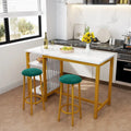 Table de Bar Effet Marbre avec Tabourets Rembourrés & Étagères de Rangement — Ensemble de 3 Pièces pour Salle à Manger