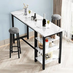 Table de Bar Effet Marbre avec Tabourets Rembourrés & Étagères de Rangement — Ensemble de 3 Pièces pour Salle à Manger