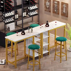Table de Bar Effet Marbre avec Tabourets Rembourrés & Étagères de Rangement — Ensemble de 3 Pièces pour Salle à Manger