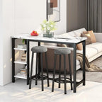Table de Bar Effet Marbre avec Tabourets Rembourrés & Étagères de Rangement — Ensemble de 3 Pièces pour Salle à Manger