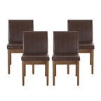 Chaises de salle à manger sans accoudoirs rembourrées avec pieds en bois d'hévéa — Similicuir marron foncé