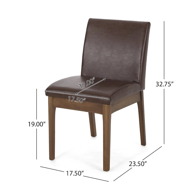 Chaises de salle à manger sans accoudoirs rembourrées avec pieds en bois d'hévéa — Similicuir marron foncé