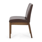 Chaises de salle à manger sans accoudoirs rembourrées avec pieds en bois d'hévéa — Similicuir marron foncé