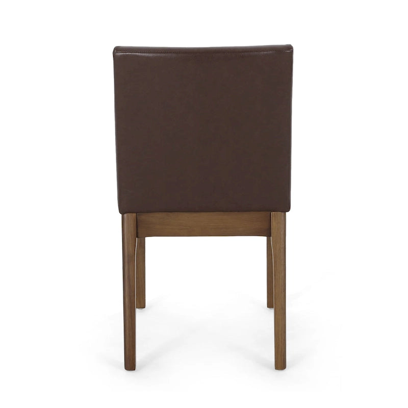Chaises de salle à manger sans accoudoirs rembourrées avec pieds en bois d'hévéa — Similicuir marron foncé