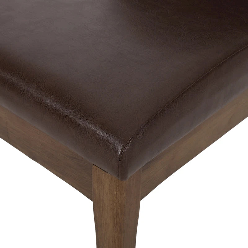 Chaises de salle à manger sans accoudoirs rembourrées avec pieds en bois d'hévéa — Similicuir marron foncé