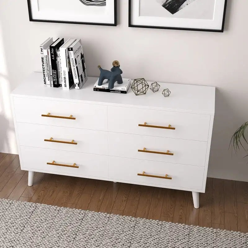 Commode double en bois à 6 tiroirs — Commode de chambre à coucher, de salon et d'entrée avec support TV