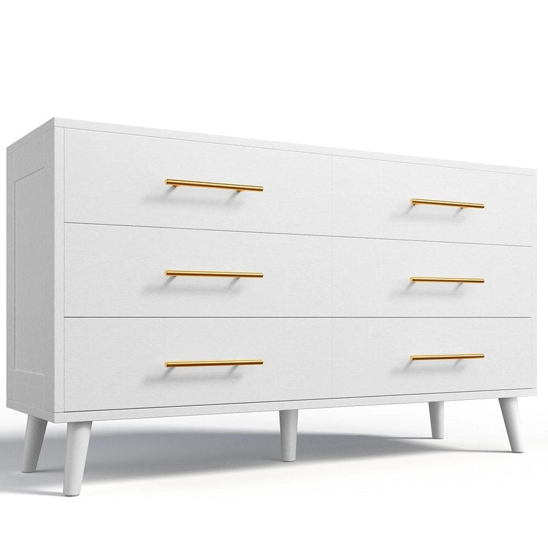 Commode double en bois à 6 tiroirs — Commode de chambre à coucher, de salon et d'entrée avec support TV
