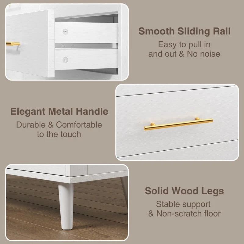 Commode double en bois à 6 tiroirs — Commode de chambre à coucher, de salon et d'entrée avec support TV