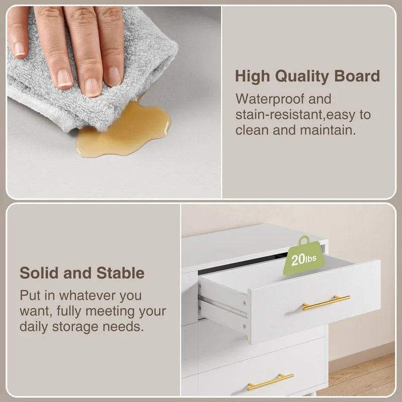 Commode double en bois à 6 tiroirs — Commode de chambre à coucher, de salon et d'entrée avec support TV