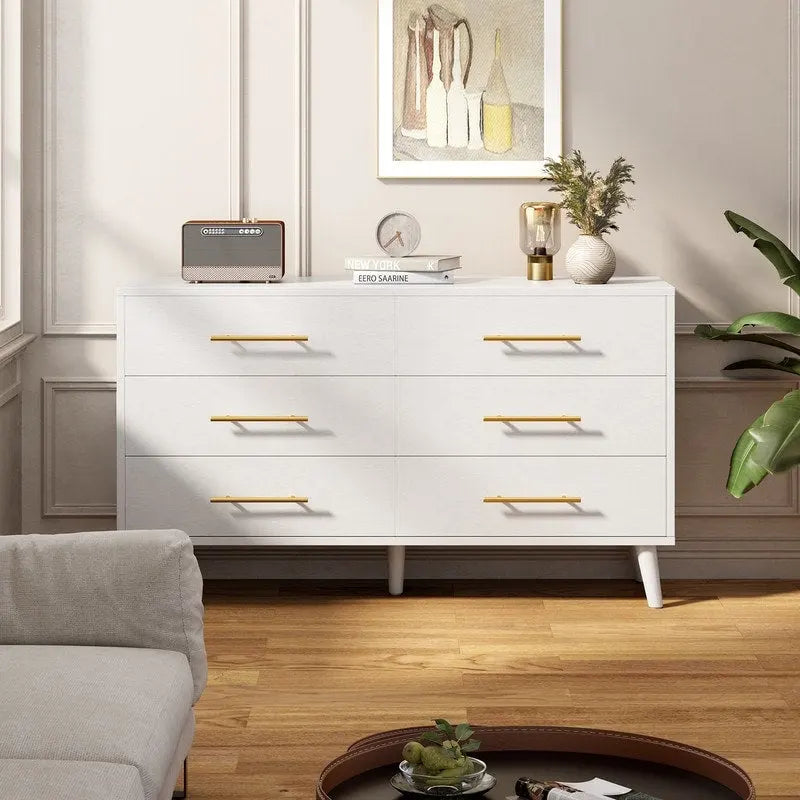 Commode double en bois à 6 tiroirs — Commode de chambre à coucher, de salon et d'entrée avec support TV