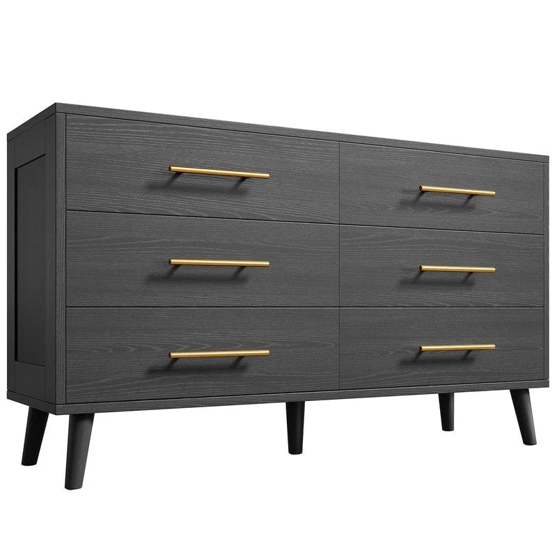 Commode double en bois à 6 tiroirs — Commode de chambre à coucher, de salon et d'entrée avec support TV
