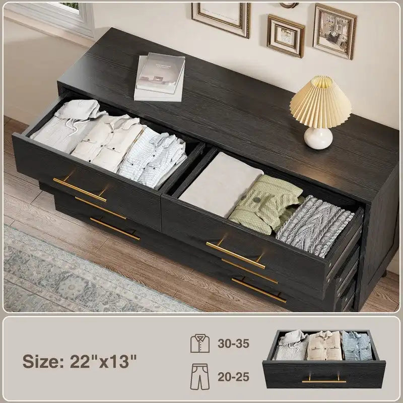 Commode double en bois à 6 tiroirs — Commode de chambre à coucher, de salon et d'entrée avec support TV