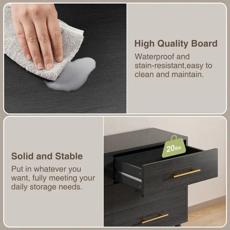 Commode double en bois à 6 tiroirs — Commode de chambre à coucher, de salon et d'entrée avec support TV