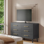 Commode double en bois à 6 tiroirs — Commode de chambre à coucher, de salon et d'entrée avec support TV