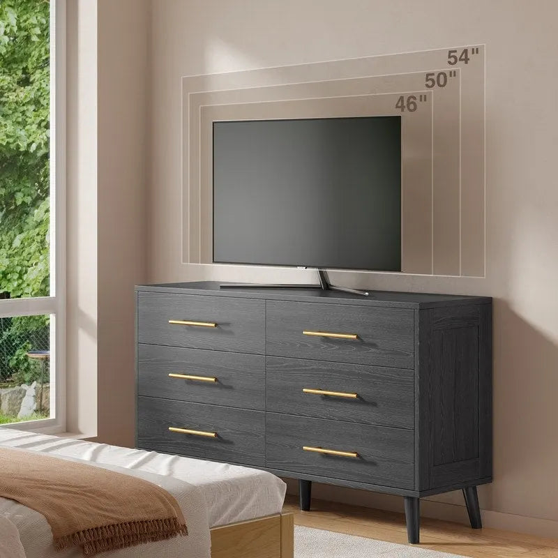 Commode double en bois à 6 tiroirs — Commode de chambre à coucher, de salon et d'entrée avec support TV