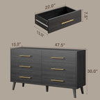 Commode double en bois à 6 tiroirs — Commode de chambre à coucher, de salon et d'entrée avec support TV