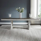 Table de salle à manger à tréteaux brun vieilli et blanc antique — Style ferme