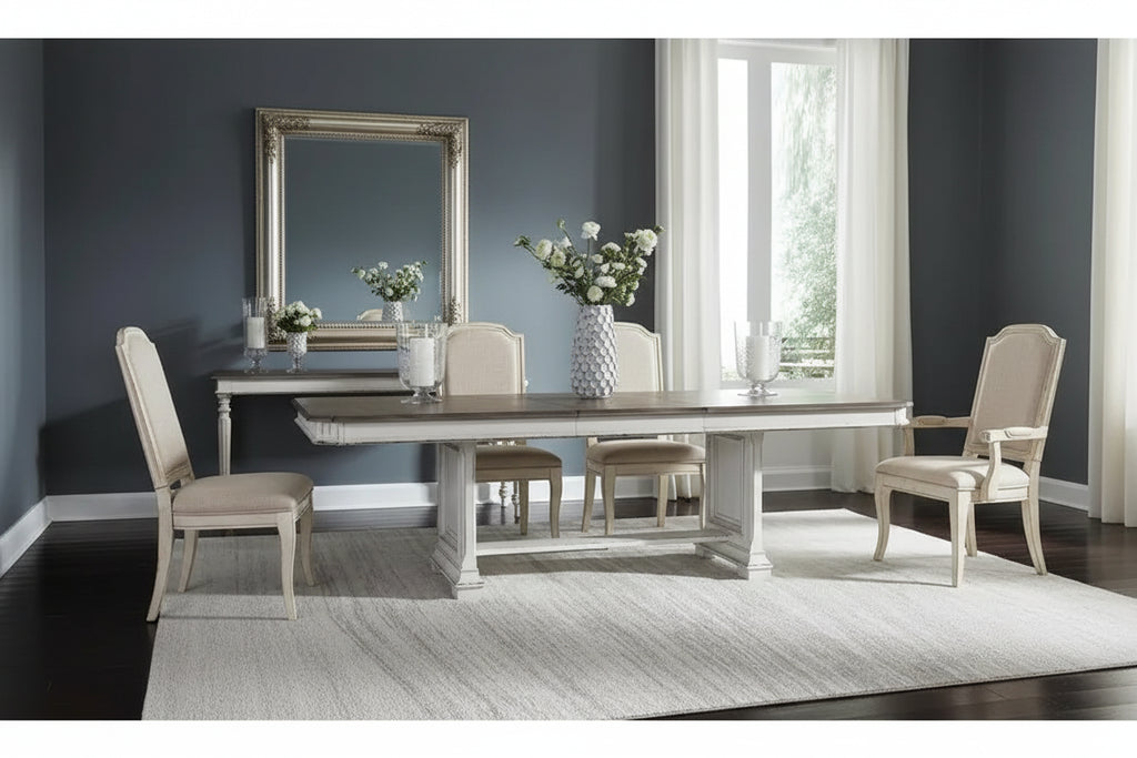 Abbey Park Weathered Brown & Antique White Trestle Table