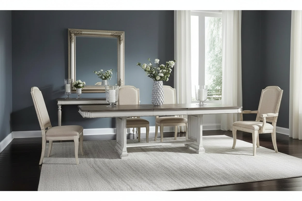 Abbey Park Weathered Brown & Antique White Trestle Table