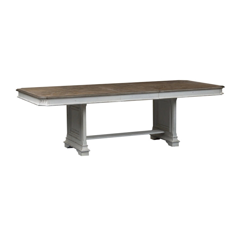 Table de salle à manger à tréteaux brun vieilli et blanc antique — Style ferme