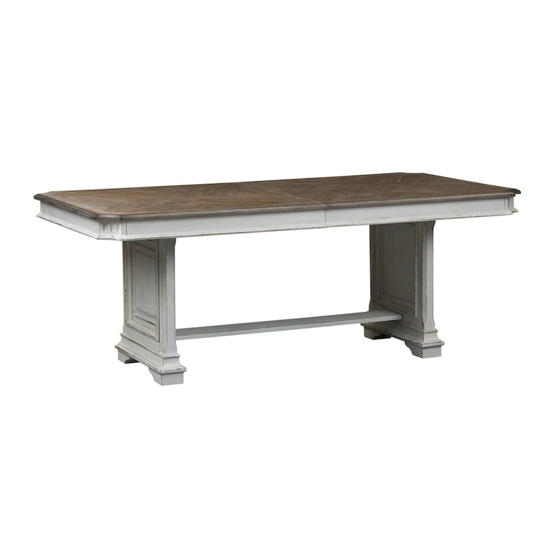 Table de salle à manger à tréteaux brun vieilli et blanc antique — Style ferme
