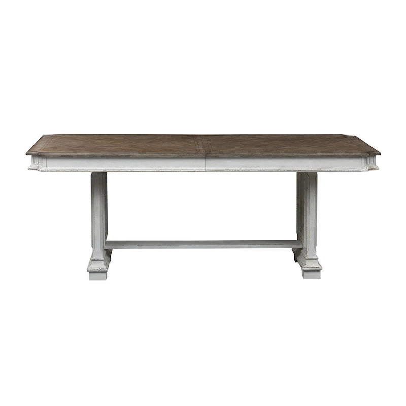 Table de salle à manger à tréteaux brun vieilli et blanc antique — Style ferme