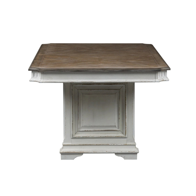 Table de salle à manger à tréteaux brun vieilli et blanc antique — Style ferme