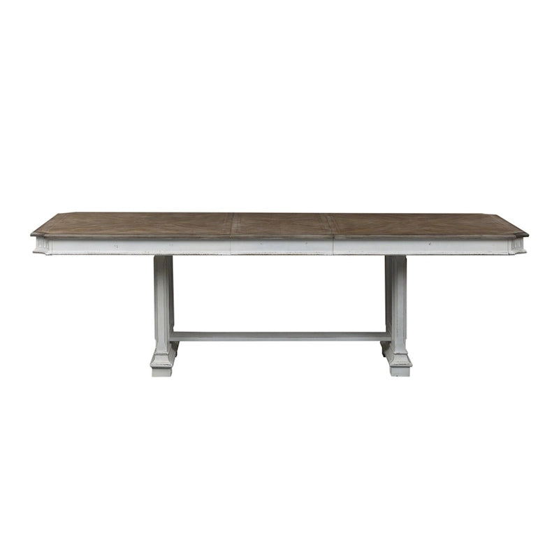Table de salle à manger à tréteaux brun vieilli et blanc antique — Style ferme