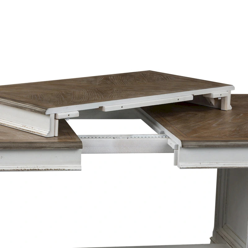 Table de salle à manger à tréteaux brun vieilli et blanc antique — Style ferme