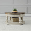 Table basse ronde bicolore, blanc antique et tabac — Table basse de salon