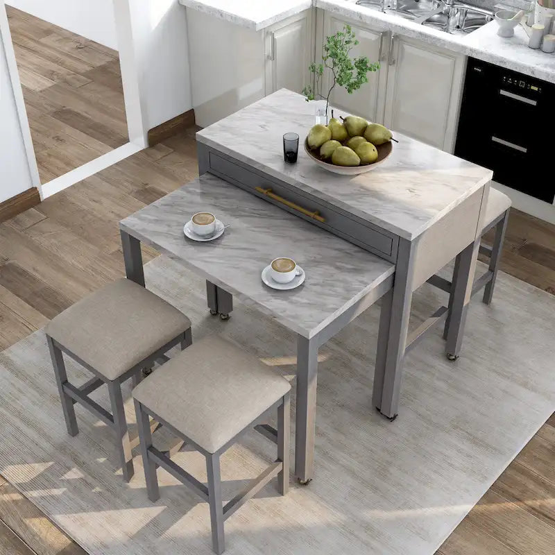Table de salle à manger hauteur comptoir 39 po gris style campagnard avec surface coulissante et tiroir