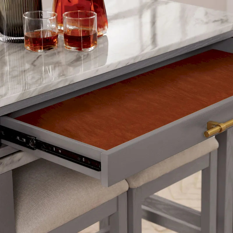 Table de salle à manger hauteur comptoir 39 po gris style campagnard avec surface coulissante et tiroir