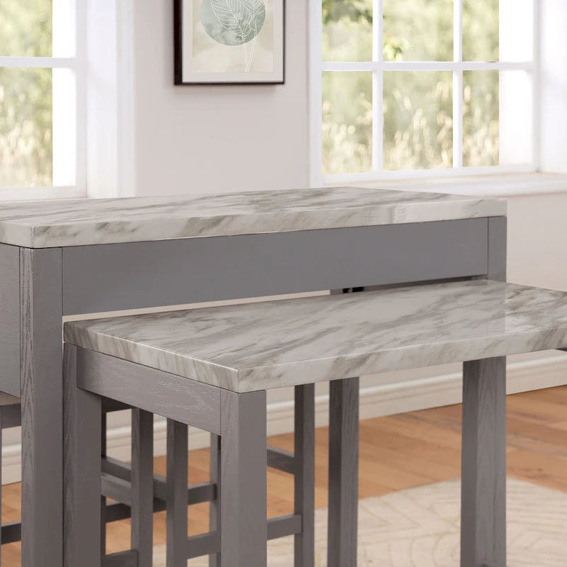 Table de salle à manger hauteur comptoir 39 po gris style campagnard avec surface coulissante et tiroir