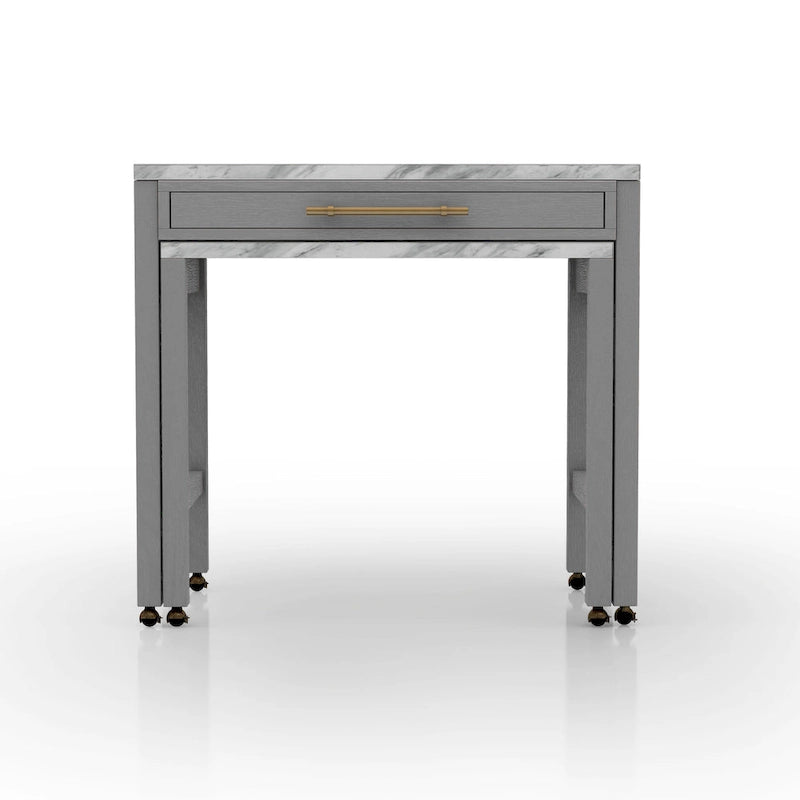 Table de salle à manger hauteur comptoir 39 po gris style campagnard avec surface coulissante et tiroir