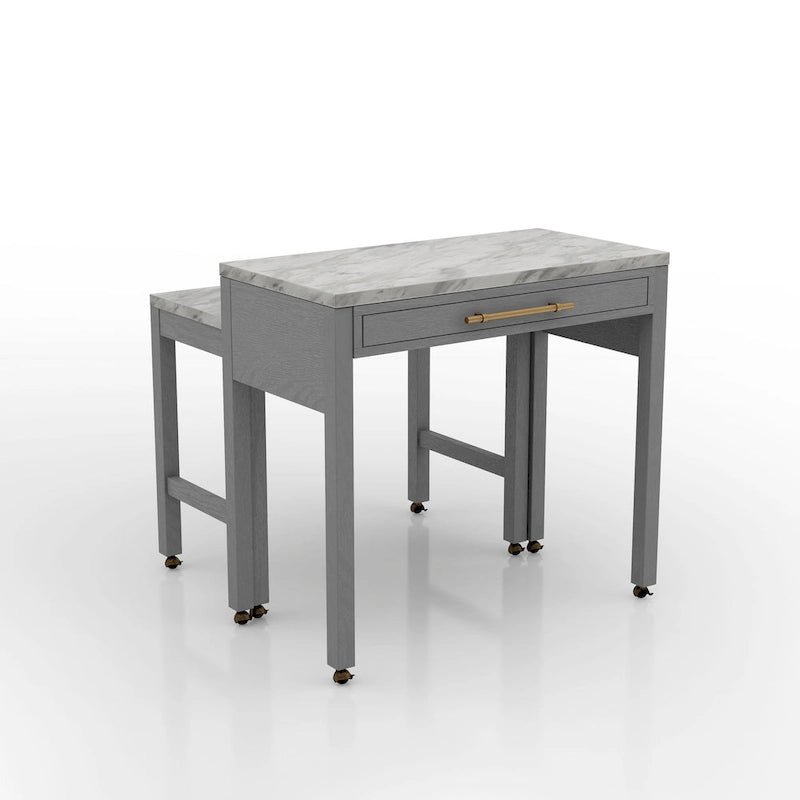 Table de salle à manger hauteur comptoir 39 po gris style campagnard avec surface coulissante et tiroir