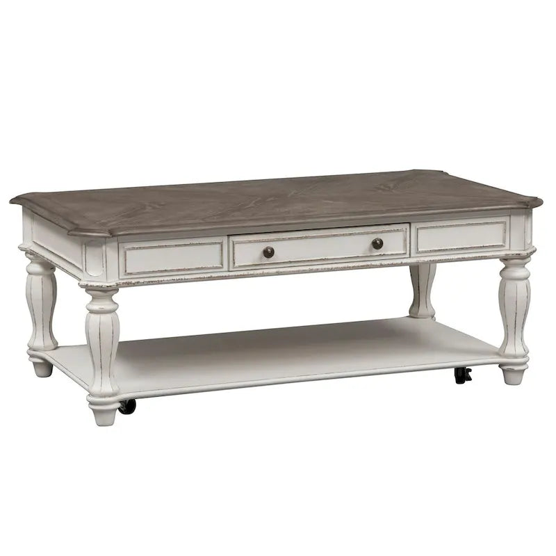 Table basse rectangulaire blanc antique — Table basse de salon