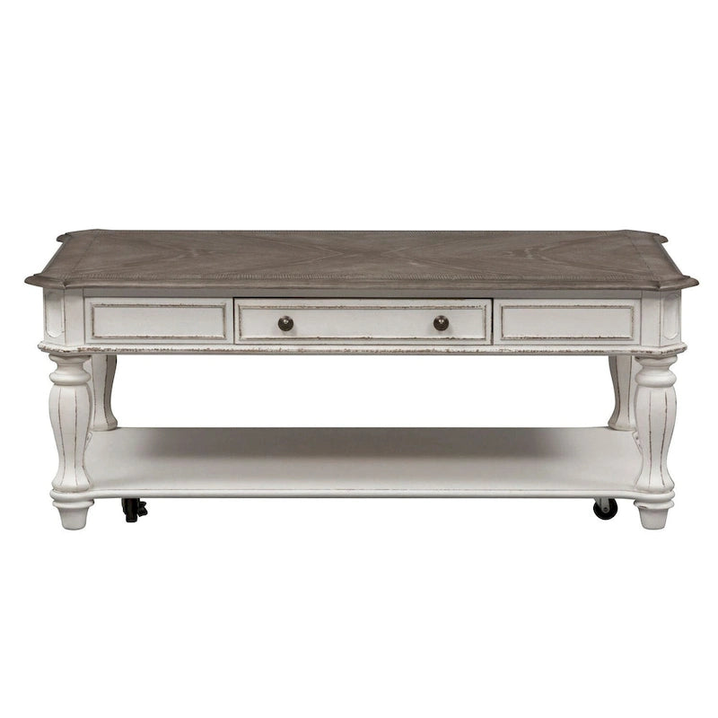Table basse rectangulaire blanc antique — Table basse de salon
