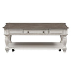 Table basse rectangulaire blanc antique — Table basse de salon